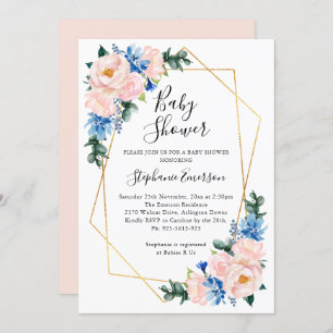 Baby Shower Pink Blue Floral Invitation