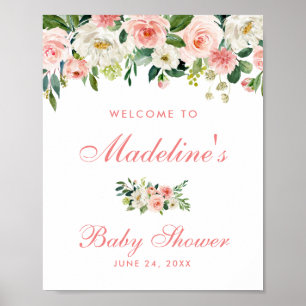 Baby Shower Pink Blush Floral Welcome Poster