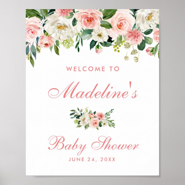 Baby Shower Pink Blush Floral Welcome Poster (Front)