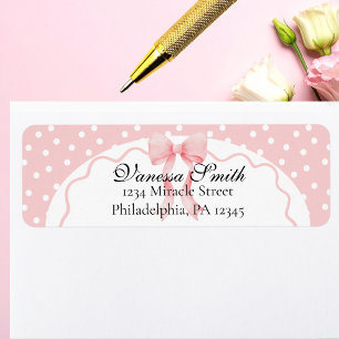 Baby Shower Pink Bow Dots Baby Girl Return Address Label