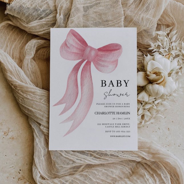 Baby Shower Pink Bow Invitation (Baby Shower Pink Bow Invitation)