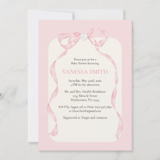 Baby Shower Pink Bow Pearl Baby Girl Modern  Invitation