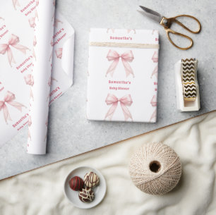 Baby Shower pink bow pearls girl Wrapping Paper