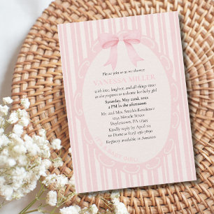 Baby Shower Pink Bow Stripes Baby Girl Cute Modern Invitation