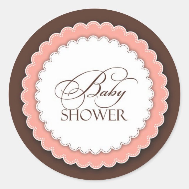 Baby Shower Pink Brown Classic Round Sticker (Front)