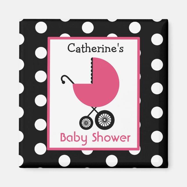 Baby Shower - Pink Carriage and Polka Dot Magnet (Front)