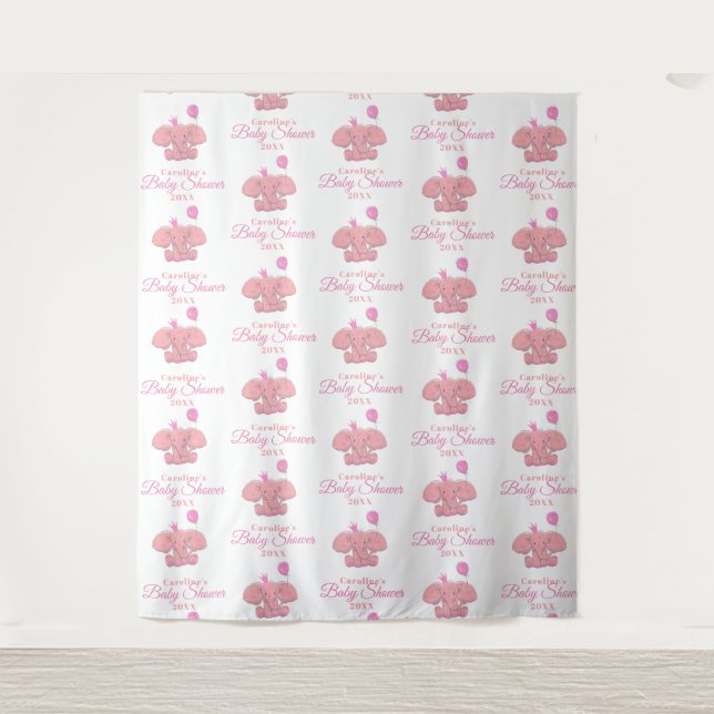 Baby Shower Pink Elephant | Step and Repeat Tapestry (Front)