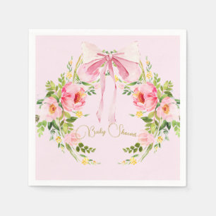 Baby Shower Pink Floral Crest Regency Bow  Napkin