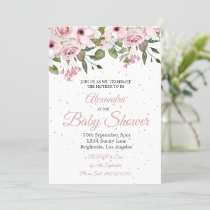 Baby Shower Pink Floral Gold Chic Invitation