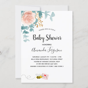 Baby Shower pink floral greenery cute mum to bee Invitation