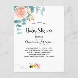 Baby Shower pink floral greenery mum to bee Postcard