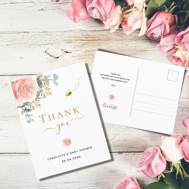 Baby Shower pink floral greenery thank you Postcard (Creator Uploaded)