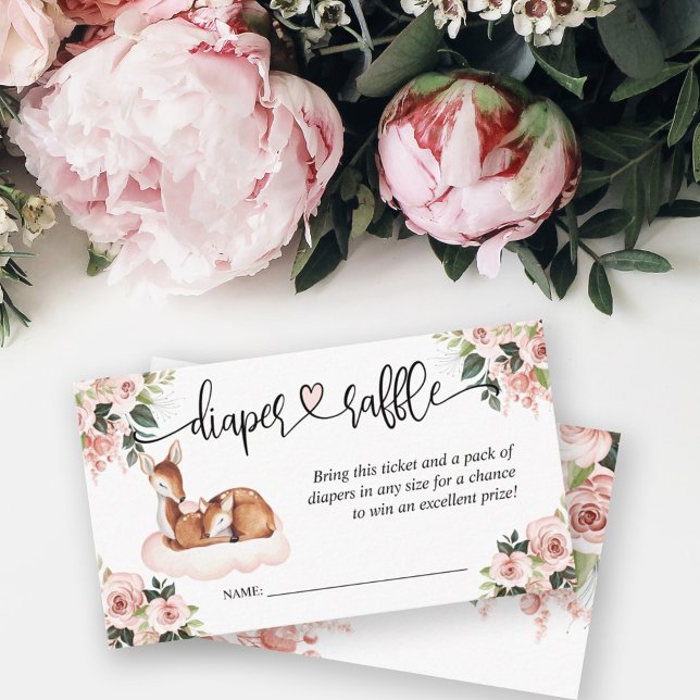 Baby Shower Pink Floral Watercolor Deer Enclosure Card (Creator Uploaded)