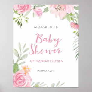 Baby Shower pink floral Welcome Sign