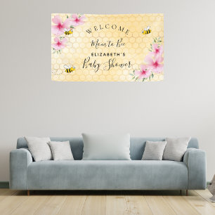 Baby Shower pink florals honeycomb mum to bee Banner