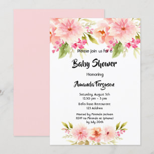Baby Shower pink flowers white girl Invitation