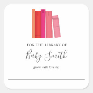 Baby Shower Pink Girl Bookplate Sticker