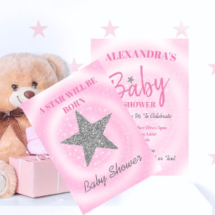 Baby Shower Pink Girl Cute Star Is Born Invitation