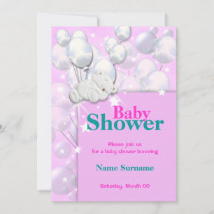 Baby shower pink girls cute invitation