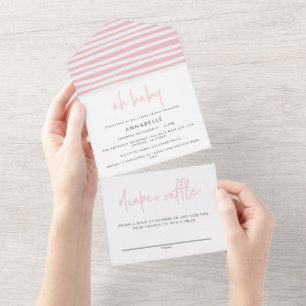 baby shower pink girly modern typography simple all in one invitation