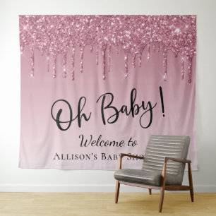 Baby Shower Pink Glitter Welcome Photo Backdrop Tapestry