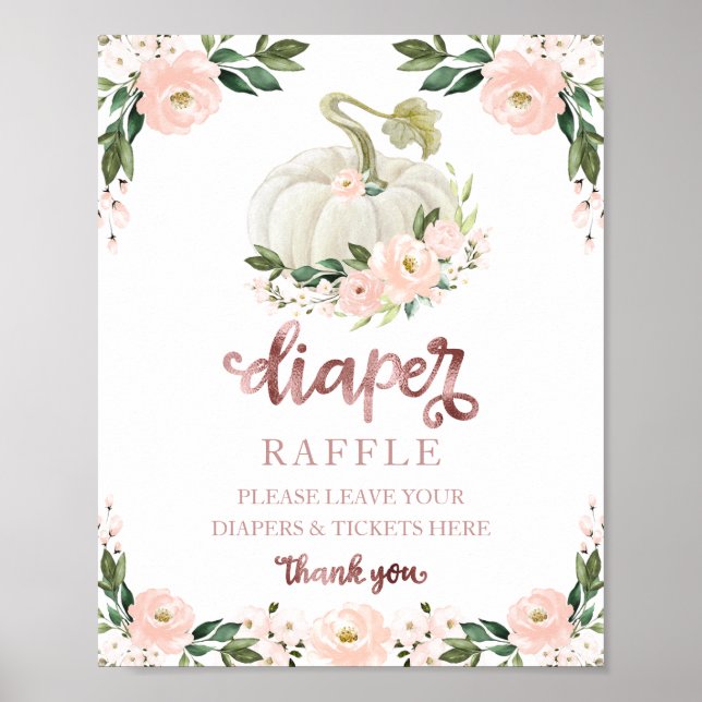 Baby Shower Pink Gold Diaper Raffle Game Sign (Front)