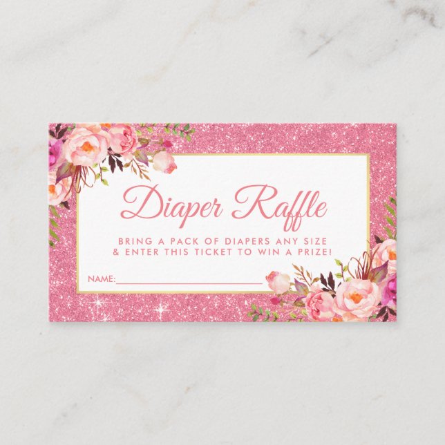 Baby Shower Pink Gold Diaper Raffle Ticket Card P (Front)