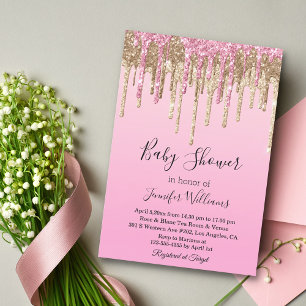 baby shower pink gold dripping glitters invitation