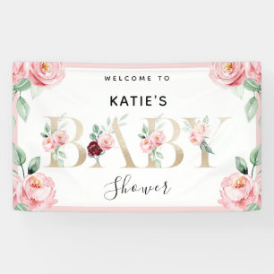 Baby Shower Pink Gold Floral Banner