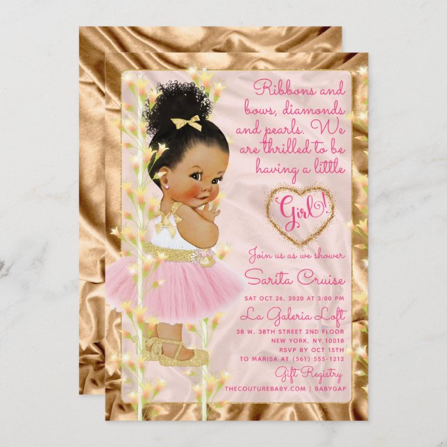 Baby Shower Pink & Gold Invitation (Front/Back)