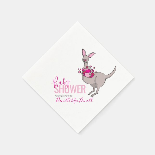 Baby shower pink heart kangaroo paper napkins (Corner)