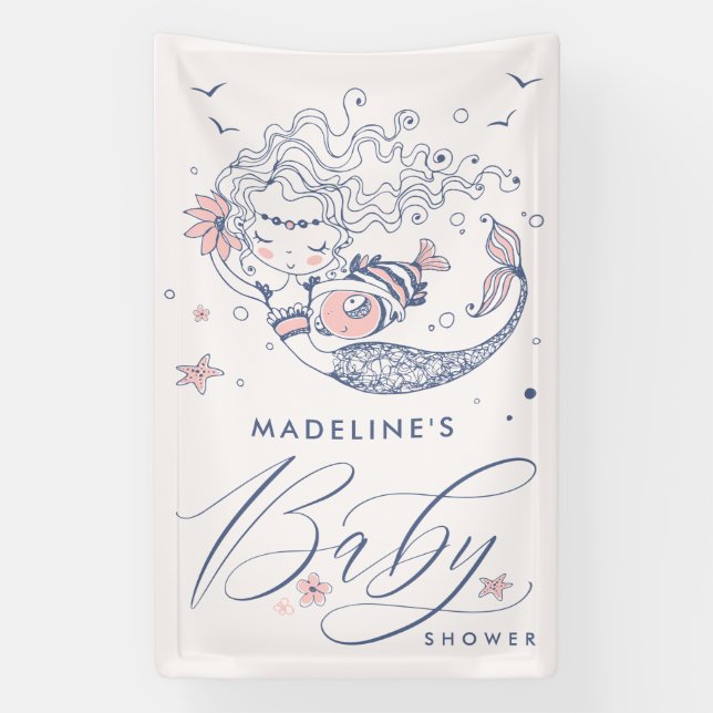 Baby Shower | Pink Little Girl Mermaid Banner (Vertical)