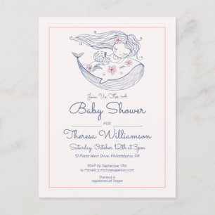 Baby Shower   Pink Little Girl Mermaid Postcard