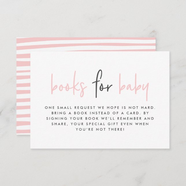 Baby shower pink modern books for baby enclosure card (Front/Back)