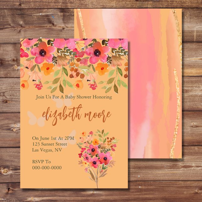 Baby shower pink peach garden bloom flowers invitation (Creator Uploaded)