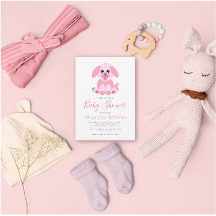 Baby Shower Pink Puppy Personalised Invitation