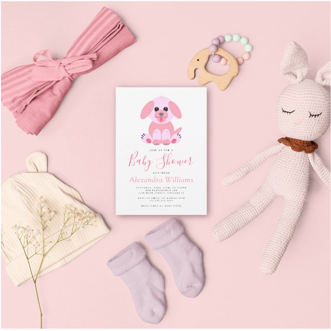 Baby Shower Pink Puppy Personalised Invitation (Creator Uploaded)