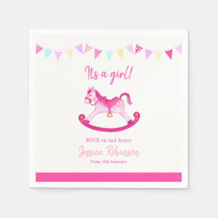 Baby shower pink rocking hobby horse custom name napkin