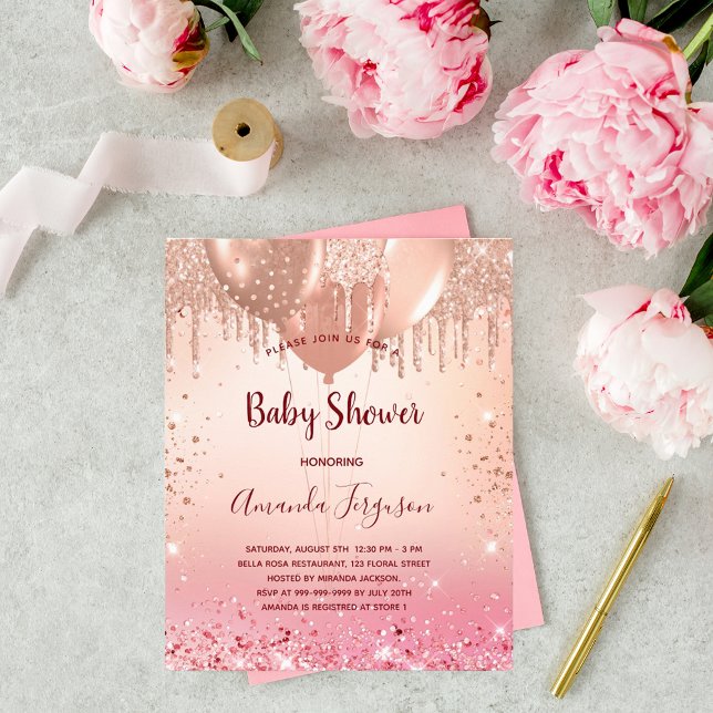 Baby Shower pink rose glitter budget invitation Flyer (Creator Uploaded)