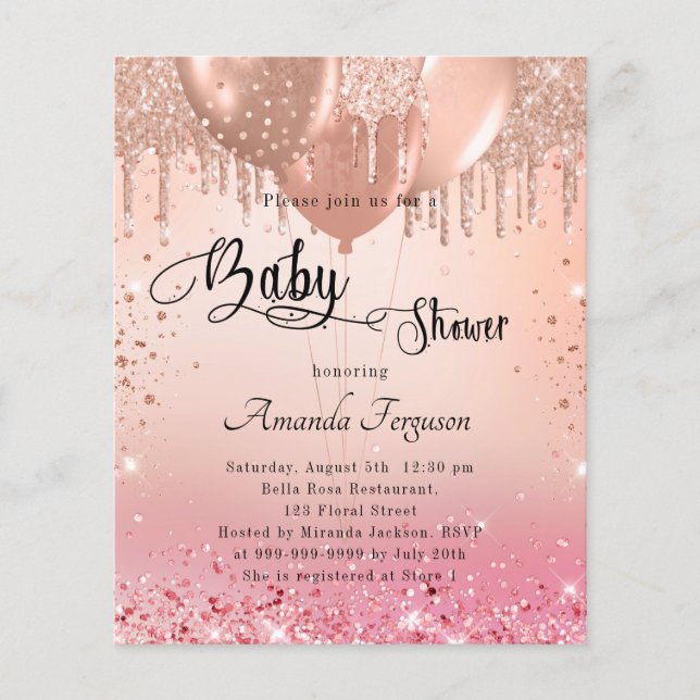 Baby Shower pink rose gold budget invitation Flyer (Front)
