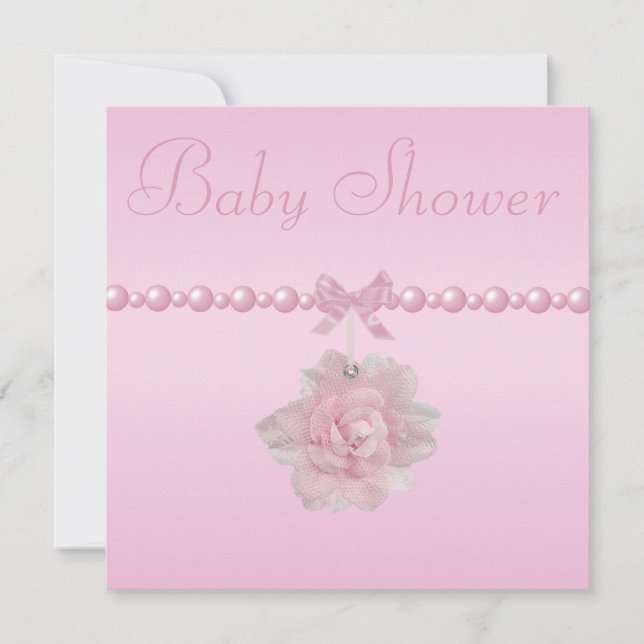 Baby Shower Pink Rose, Shoes, & Jewel Pacifier Invitation (Front)