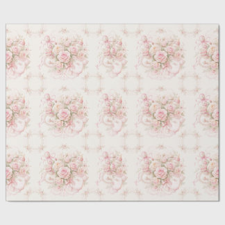 Baby Shower Pink Roses Satin Ribbon Baby Bottle Wrapping Paper