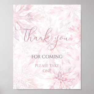 Baby Shower Pink Snowflake Thank You for Coming Poster