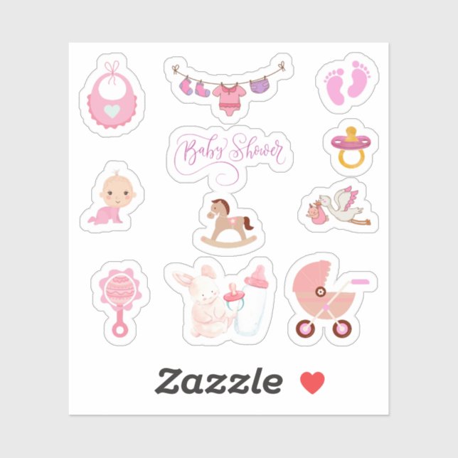 Baby Shower Pink Stickers (Sheet)