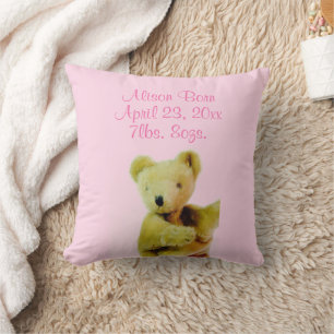 Baby Shower Pink Teddy Bear Balloon Cushion