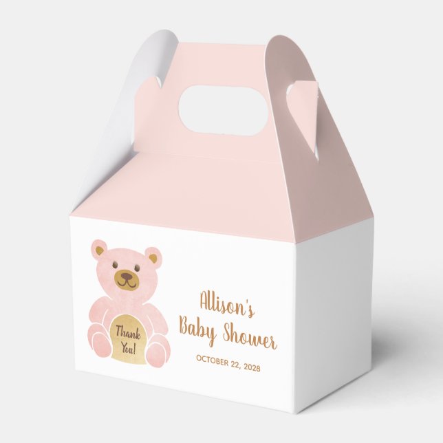 Baby Shower Pink Teddy Bear Thank You Favour Box (Front Side)
