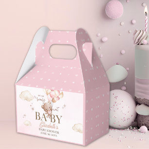 Baby Shower – Pink Watercolor Bear & Ballons Favour Box