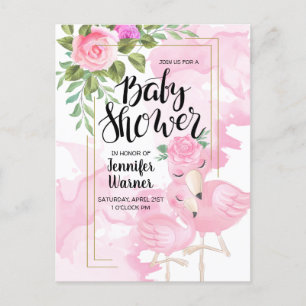 Baby Shower Pink Watercolor Flamingo Invitation Postcard