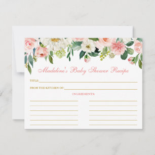 Baby Shower Pink White Floral Gold Recipe Card