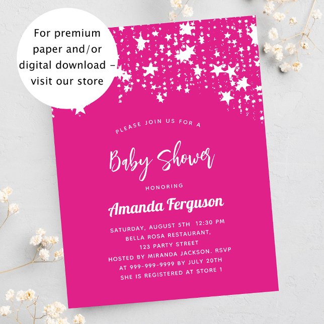 Baby Shower pink white stars budget invitation (Creator Uploaded)